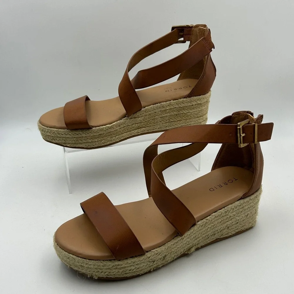 Torrid Espadrille Wedge Sandals Womens 8.5 Brown Criss Cross Strappy Boho Summer